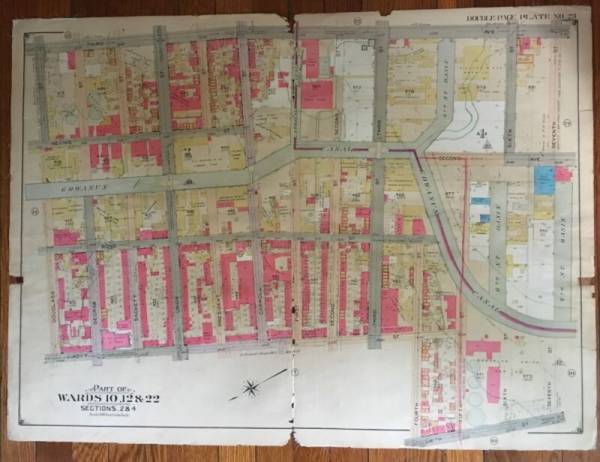 ORIG 1904 GOWANUS BROOKLYN, NY ST. AGNES CHURCH THIRD AV TO SMITH ST ATLAS MAP