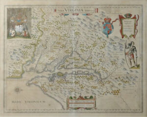 17th C. Map of VIRGINIA: Nova Virginia Tabula 2nd State 20”Height 24 2/8”Width