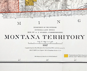 1887 Montana Territory Map Land Office Survey LARGE ORIGINAL Missoula Helena