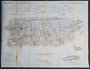 Rare Original 1898 Military Map of Puerto Rico - Spanish American War