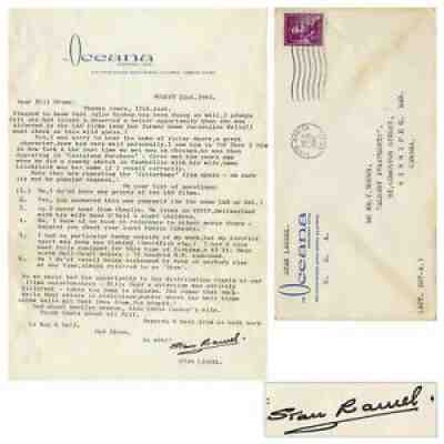 Stan Laurel Letter Signed re Marilyn Monroe's Death