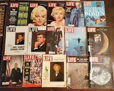 Collectible 1960s LIFE Magazines- JFK, Marilyn Monroe, Moon Landing- Lot of 15