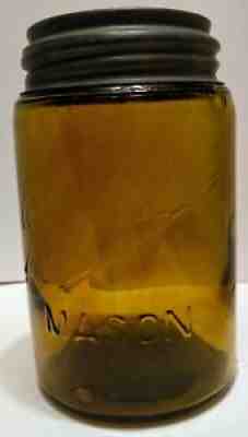 RARE! BALL 3-L HONEY AMBER SHOULDER SEAL MASON PINT JAR RB #234 UNLSTD 1900-1910