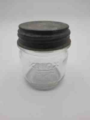 Rare K Keystone Knox Embossed 1/2 Pint Square Clear Glass Mason Canning Jar PA