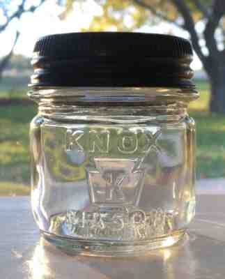 Vintage Knox Mason 1/2 Pint Square Clear Glass Jar w/Knox Lid 1930 ??s 40 ??s