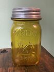 VINTAGE K KEYSTONE KNOX SQUARE Yellow GLASS MASON CANNING JAR.