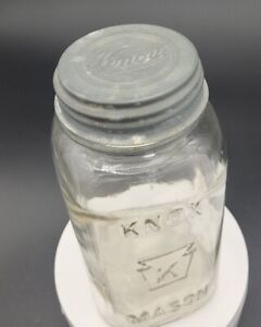 Knox K Keystone Mason With Very Rare Original Lid. Fruit Jar.  Square Quart