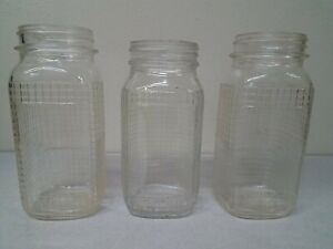 Lot Of 3 Vintage Gridded Waffle Design Knox Glass Co. Quart Mason Jar