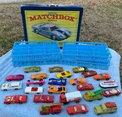 Lot of 24 Vintage 1960s-1970s Lesney Matchbox Car Lot With 1968 Collector Case