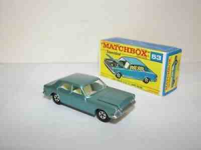MATCHBOX TRANS. S/F NO.53-A FORD ZODIAC MK IV RARE LIGHT BLUE, THIN WHEELS MIB