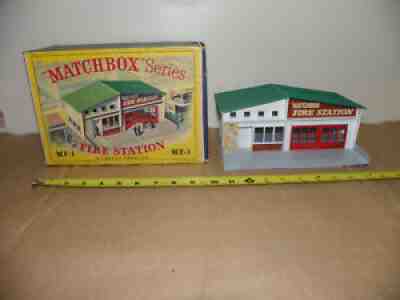 Vintage Lesney MF-1 Matchbox Series Green-Roof Fire Station in Original Box