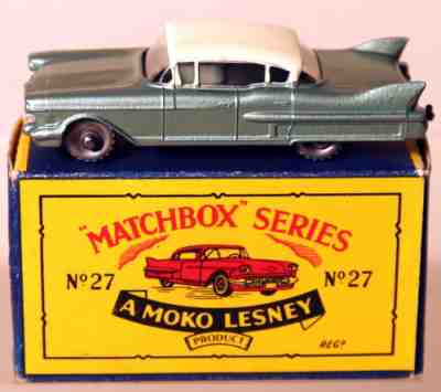 DTE LESNEY MATCHBOX REGULAR WHEELS 27-3 SILVER PL WHEELS, RARE GREEN CADILLAC