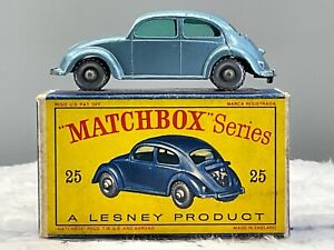 1950's Matchbox Lesney#25 Volkswagen SILVER WHEELS 1200,Mint,Boxed all orig,.