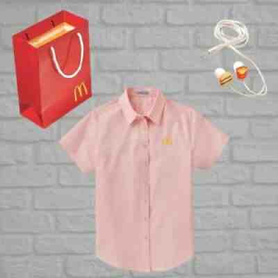 McDonalds Ladies Pink Button Down +Fry Box Headphones + Melty Cheese Gift Bag