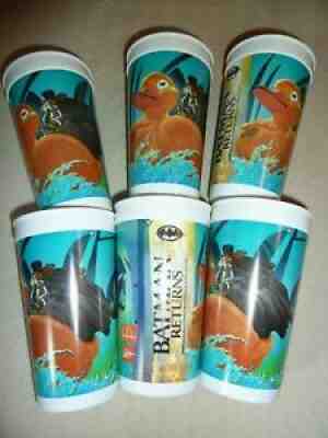 Lot of (6) Batman Returns PENGUIN IN DUCK BOAT McDonalds PROMO CUPS Resell 1992