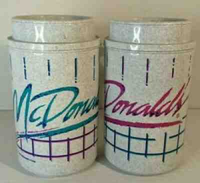 (2) Vintage McDonalds 1992 Travel Plastic Lidded Thermo Mug Hot/Cold Pink & Blue