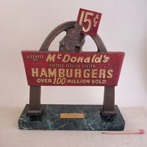 Rare McDonald's Franchise Owner Award Bronze Retro 15c Hamburger Sign Sculpture