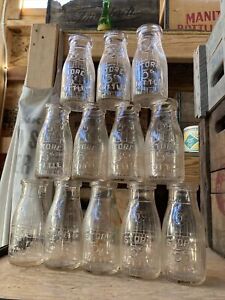 12 Vintage Half Pint Universal Store Glass Milk Dairy Bottles 5 Cent Deposit