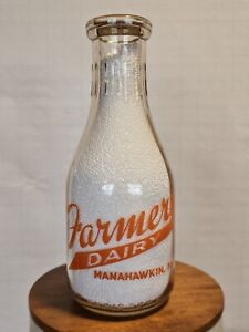 Tall Round Pyro Quart Milk Bottle Farmers Dairy Manahawkin NJ New Jersey Sparkly