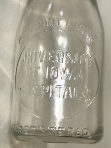 Rare Antique University of Iowa Hospitals College Hawkeyes Iowa City Milk Bottle