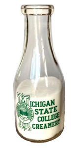 Vtg Michigan State College Creamery Quart Milk Bottle East Lansing MI MSU