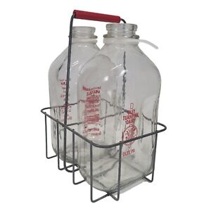 Oley Turnpike Dairy PA Vintage 1/2 gal. Milk Bottle Set Of 2 W/ Carrier