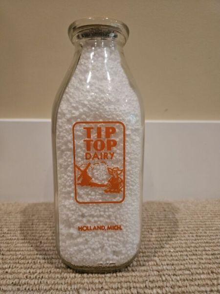 Tip Top Dairy 1 Qt Pyro Milk Bottle from Holland, Michigan MI