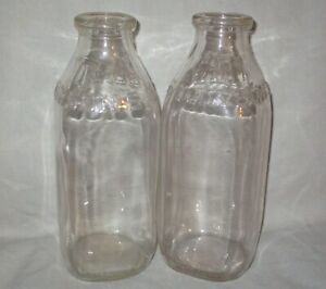 2  Vintage Lawson's Dairy 1 Quart Square Glass Milk Bottle  8.5