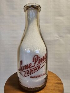 Quart pyro round  milk bottle red pyro lone pine farms hanover NJ  New Jersey