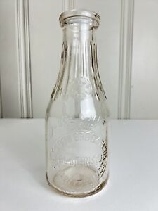 Vintage Quart Milk Bottle E.L. Johnson Charlton Mass Seal Meadow Brook Farm 5¢