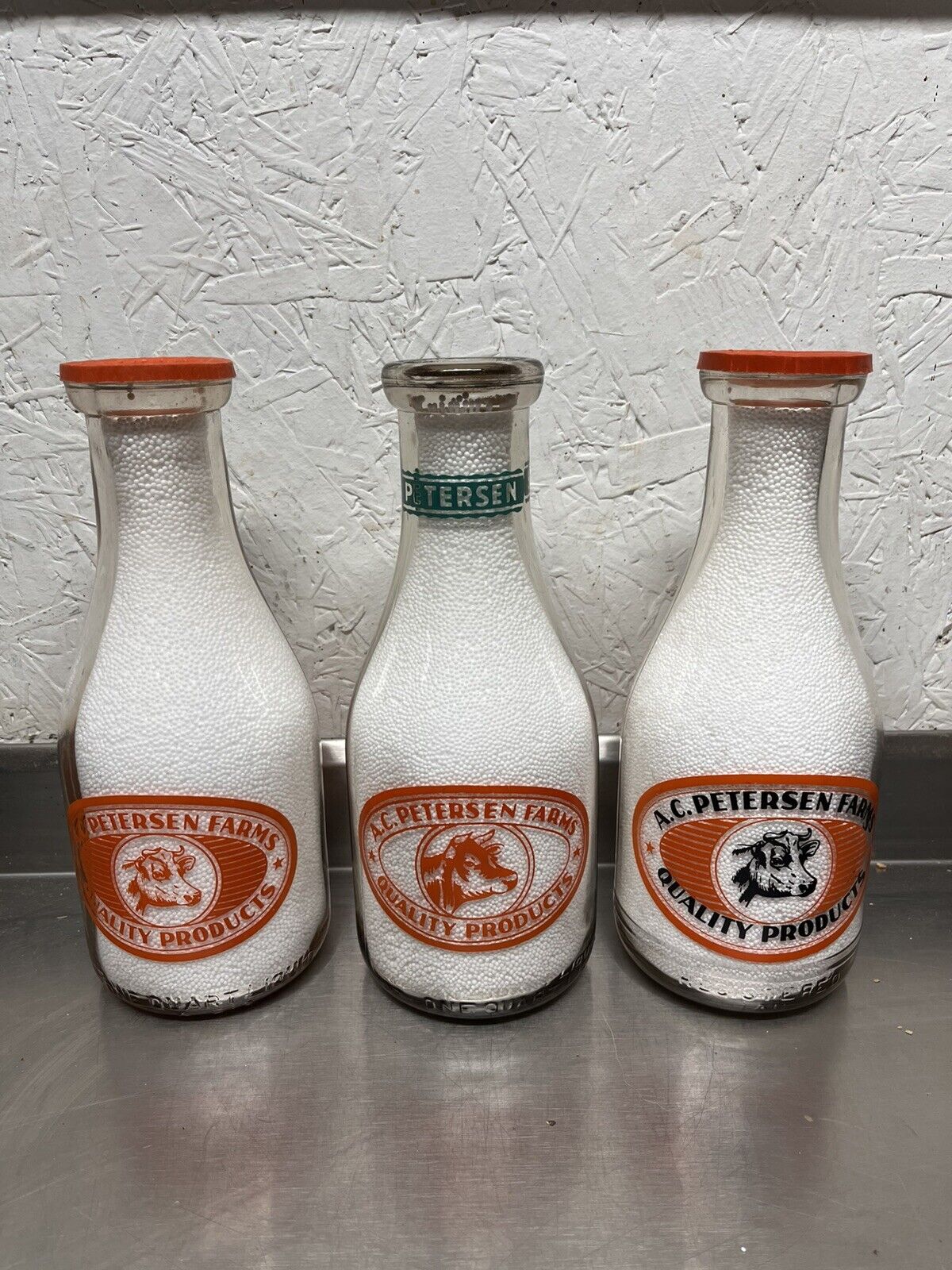3 A.C. Petersen Farms Milk Bottle Quarts - West Hartford, Connecticut Dairy