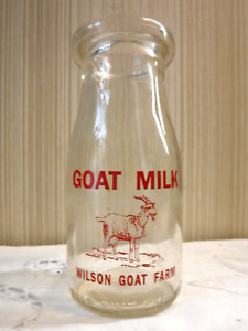 VINTAGE Wilson's Goat Farm Goat Milk Bottle Half Pint- Clear w Red Ink