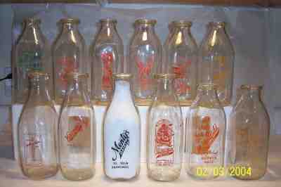 (12) Vintage Massachusetts Qt Milk Bottles