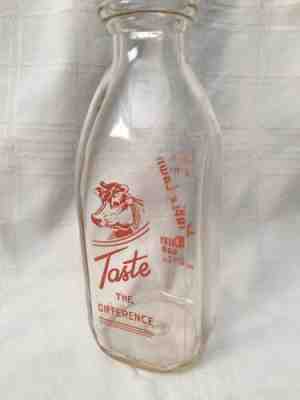 Vintage Quart Milk Bottle Maple Lawn Dairy Bar Elmira New York 1956