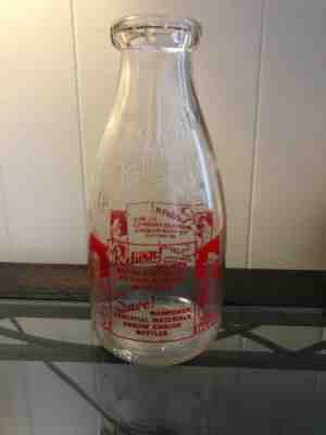 Indianapolis Duraglas MBS Vintage Milk Bottle Red Screen Print Recycling Message