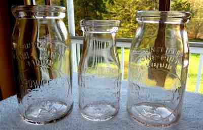 Lot of 3 Crowley's 1/2 Pt. Milk & 2 Different Sour Cream Jars All Exc. Condition