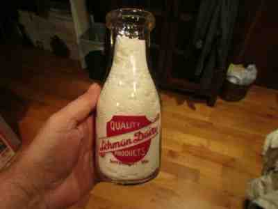 Vintage Lehman Dairy 1 Pint Milk Bottle Jefferson Wisconsin Nice Paint