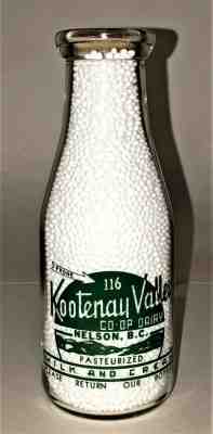 KOOTENAY VALLEY CO-OP DAIRY - ACL Pint Milk Bottle - NELSON B.C ...