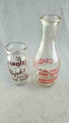 2 Maple Grove Dairy QT Milk Bottle JAMESTOWN N.Y. Rojek's Dairy N Tomawanda NY