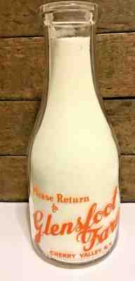 TRPQ GLENSFOOT FARM DAIRY MILK BOTTLE CHERRY VALLEY NEW YORK NY COWS