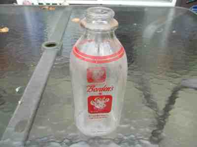 VTG Borden's Dairy Elsie the Cow Double Red Stripe One Quart Glass Milk Bottle