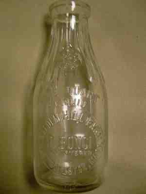 P.Bonci Malden Hill Farm West Boylston Mass MA milk bottle Round Embossed QUART