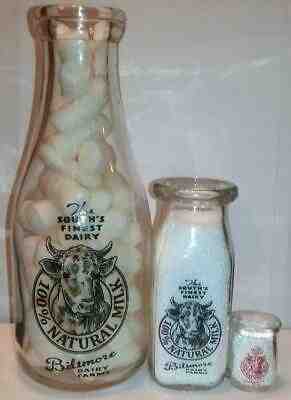 Rare Lot of 3 Biltmore Dairy Glass Bottles & Creamers