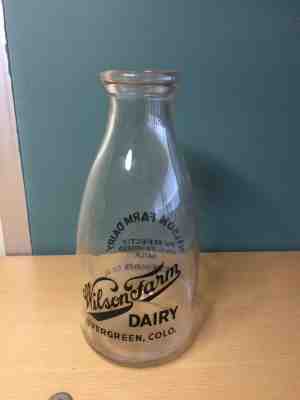 Wilson Farm Dairy Evergreen Colo. 1 Qt. Milk Bottle