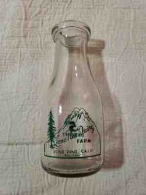 Rare 1940's Pyro Pint Milk Bottle Lone Pine Dairy Farm, Lone Pine, Inyo Co Ca 