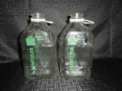 2 Half Gallon 64 fl oz Hartzler Dairy Ohio Clear Glass Milk Bottles No Lids