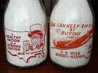 2) TRPQ WWII 1940's Commerce GEORGIA Gainesville GA. dairy milk bottle WAR BONDS