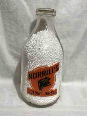 VINTAGE MORRILL'S DAIRY GOLDEN JERSEY HALF GALLON MILK BOTTLE ORANGE BLACK PYRO