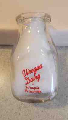 Viroqua, Wisconsin WIS WI Square Half Pint Pyroglazed Milk Bottle