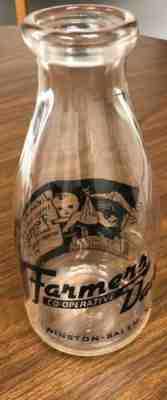 Vintage Farmer's Co-Operative Dairy Half 1/2 Pint Glass Bottle Winston-Salem NC